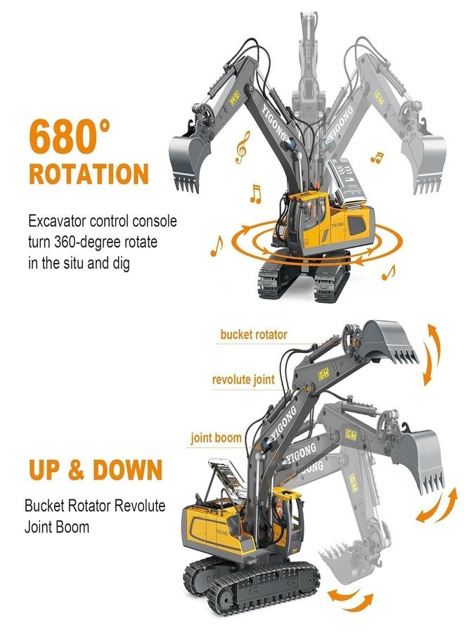 Junona Remote Control Excavator Toy for 6-12 yr Boys, Best Birthday Gifts for Kids 7 8 9 10 11 Year Old, RC Construction Toys with Metal Shovel, Lights, Sounds 2.4Ghz - Image 4